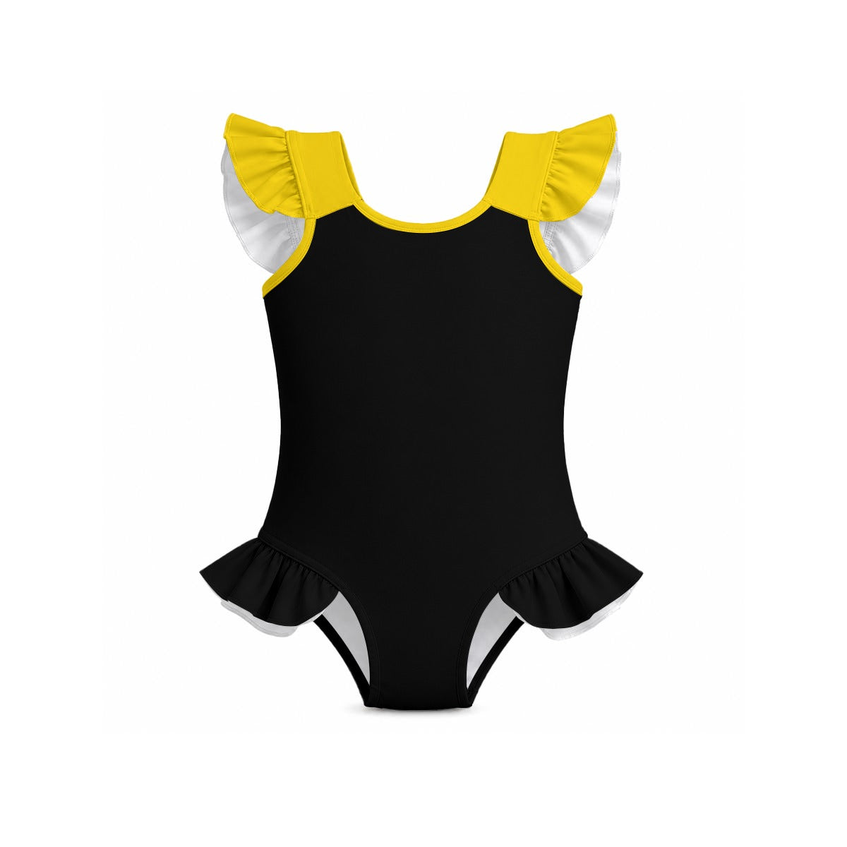 Thin Gold Line Flag Inspired Ruffle Sleeve One-Piece Girls Swimsuit