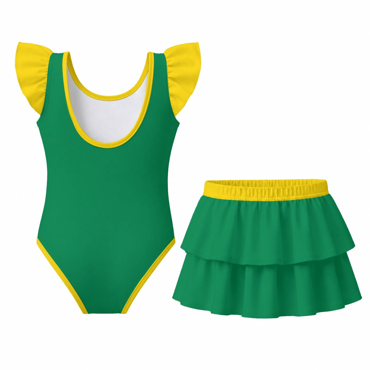 Brazil Flag Inspired Ruffle Layered Girls Swim Set Style-2