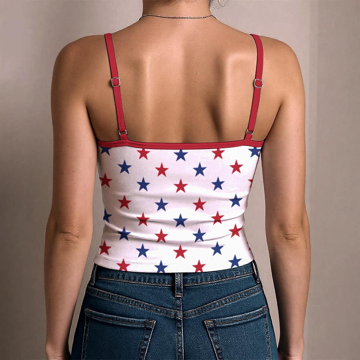 USA/American Flag Inspired Red & Blue Stars Women's spaghetti Strap Tank Top
