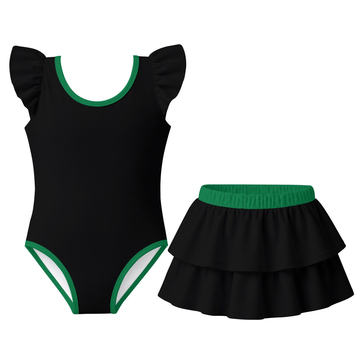 Thin Green Line Flag Inspired Ruffle Layered Girls Swim Set