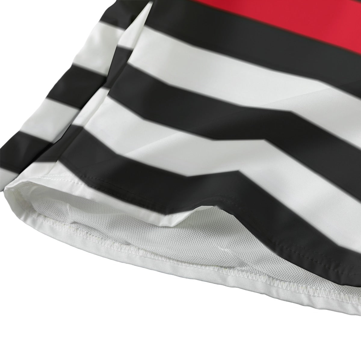 Close-up of Luv My Flag with black, white stripes.