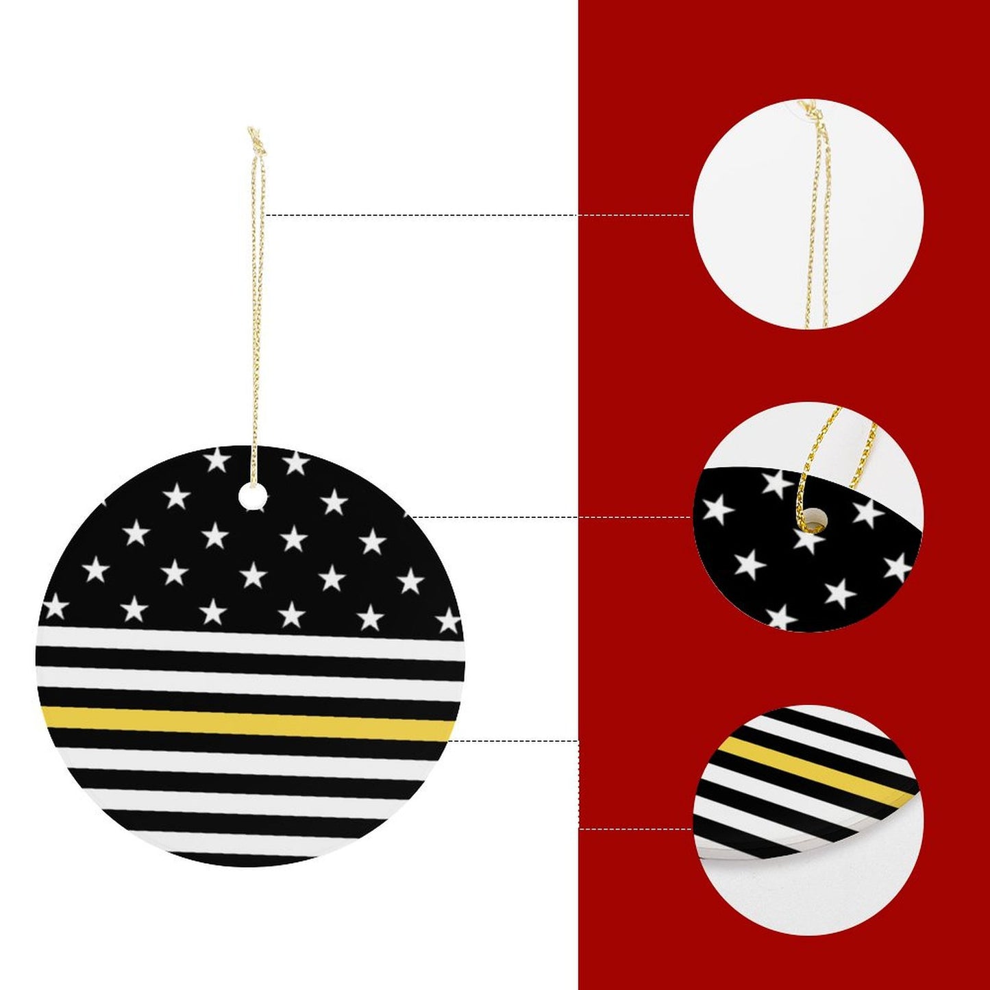 Thin Gold Line Flag Inspired Circle Ceramic Ornament Made in USA Circle Ceramic Ornament (Made in USA)