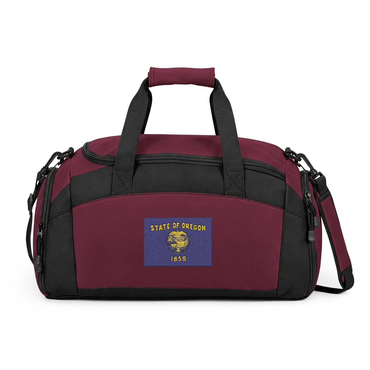 Oregon Flag Gym Bag — Black Duffle with Embroidered Oregon Flag