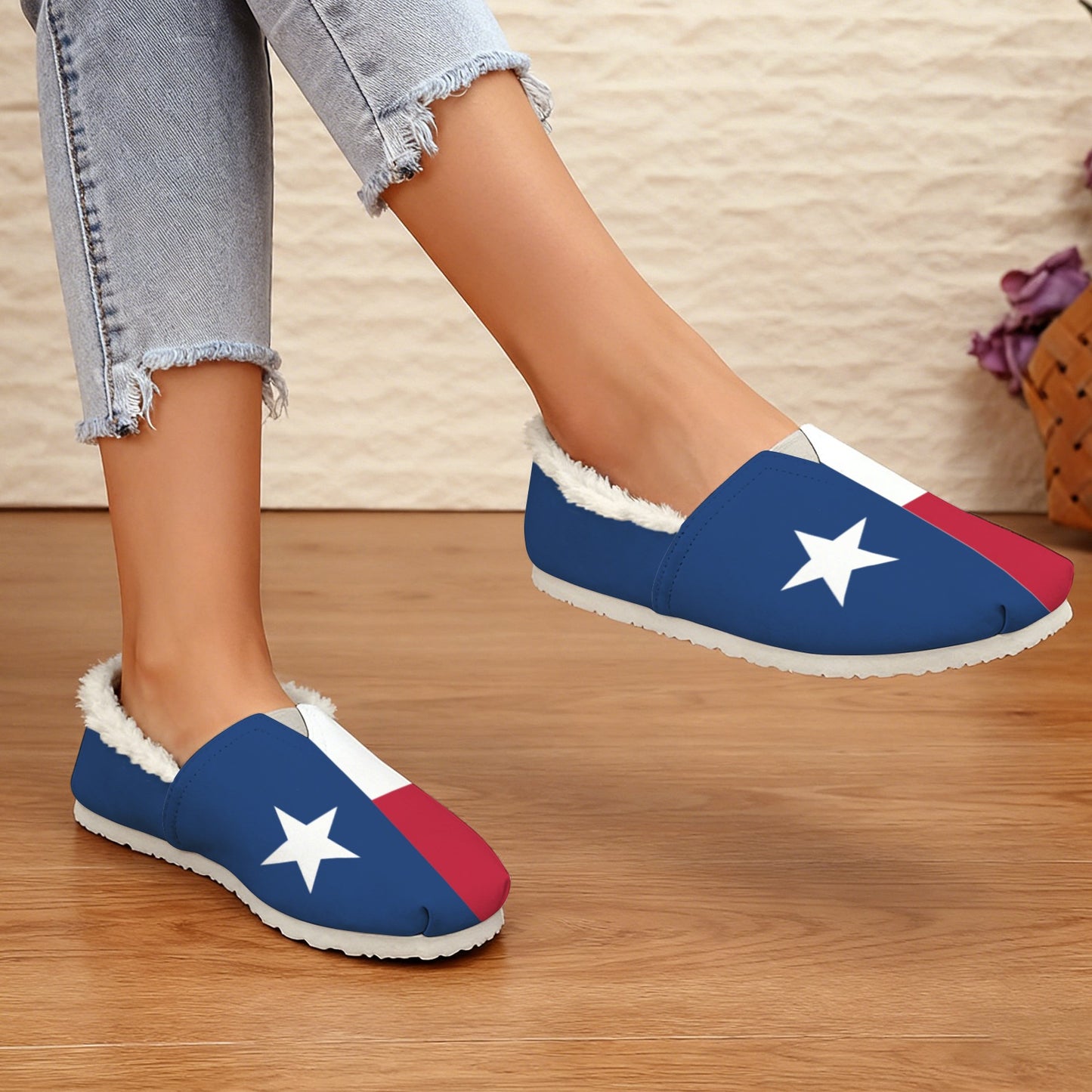 Texas Flag Inspired Women's Fleece-Lined Canvas Slip-On