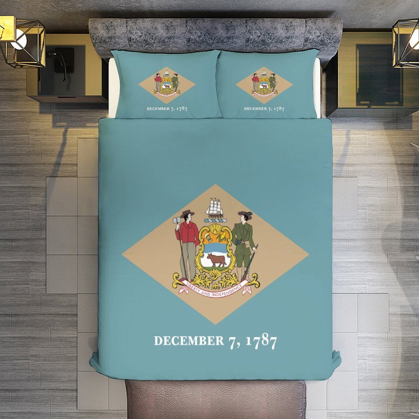 Delaware Flag Inspired 3-Piece Bedding Set (1 Duvet Cover + 2 Pillow Shams) – 102"×90"