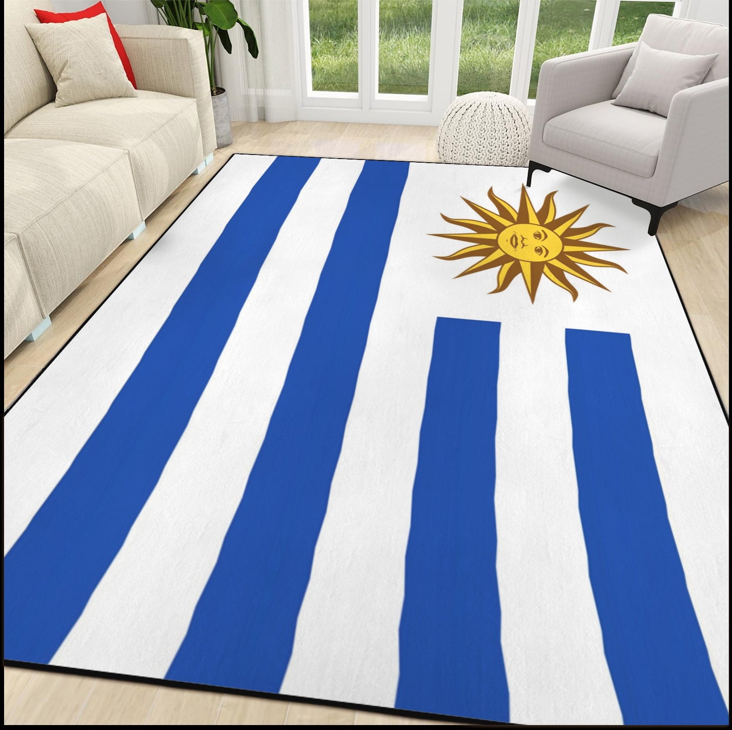 Uruguay Flag Inspired 84x60 Inch Area Rug with Black Binding (Made in the USA)