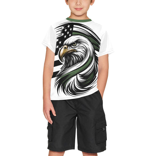Thin Green Line Flag Eagle Boys Crew Neck T-Shirt Made in the USA