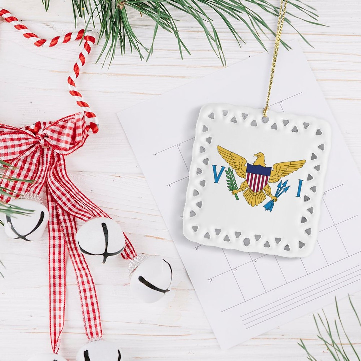 Virgin Islands (US) Flag Inspired Square Ceramic Ornament Made in the USA