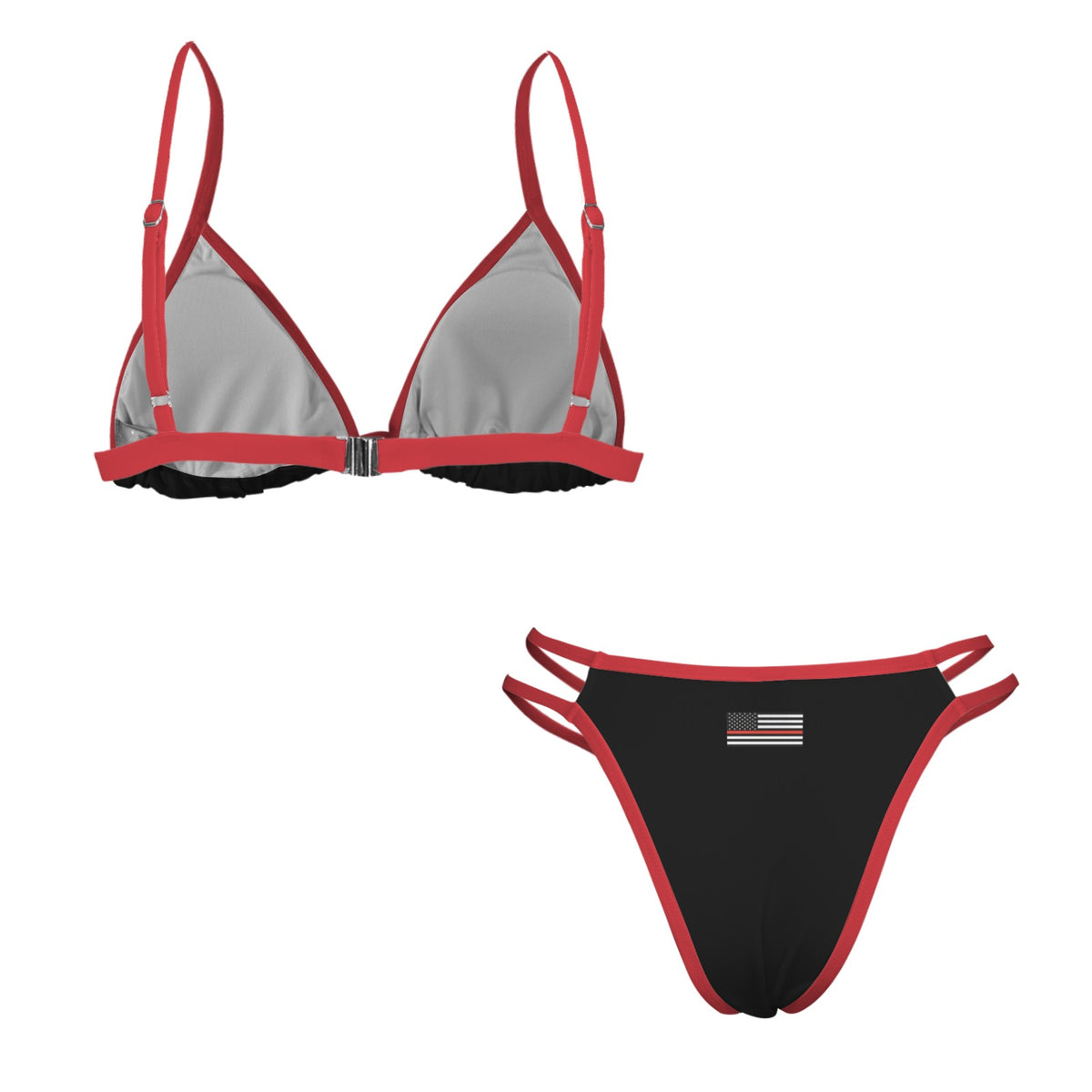 Thin Red Line Flag Inspired Double-Strap Triangle Bikini Set