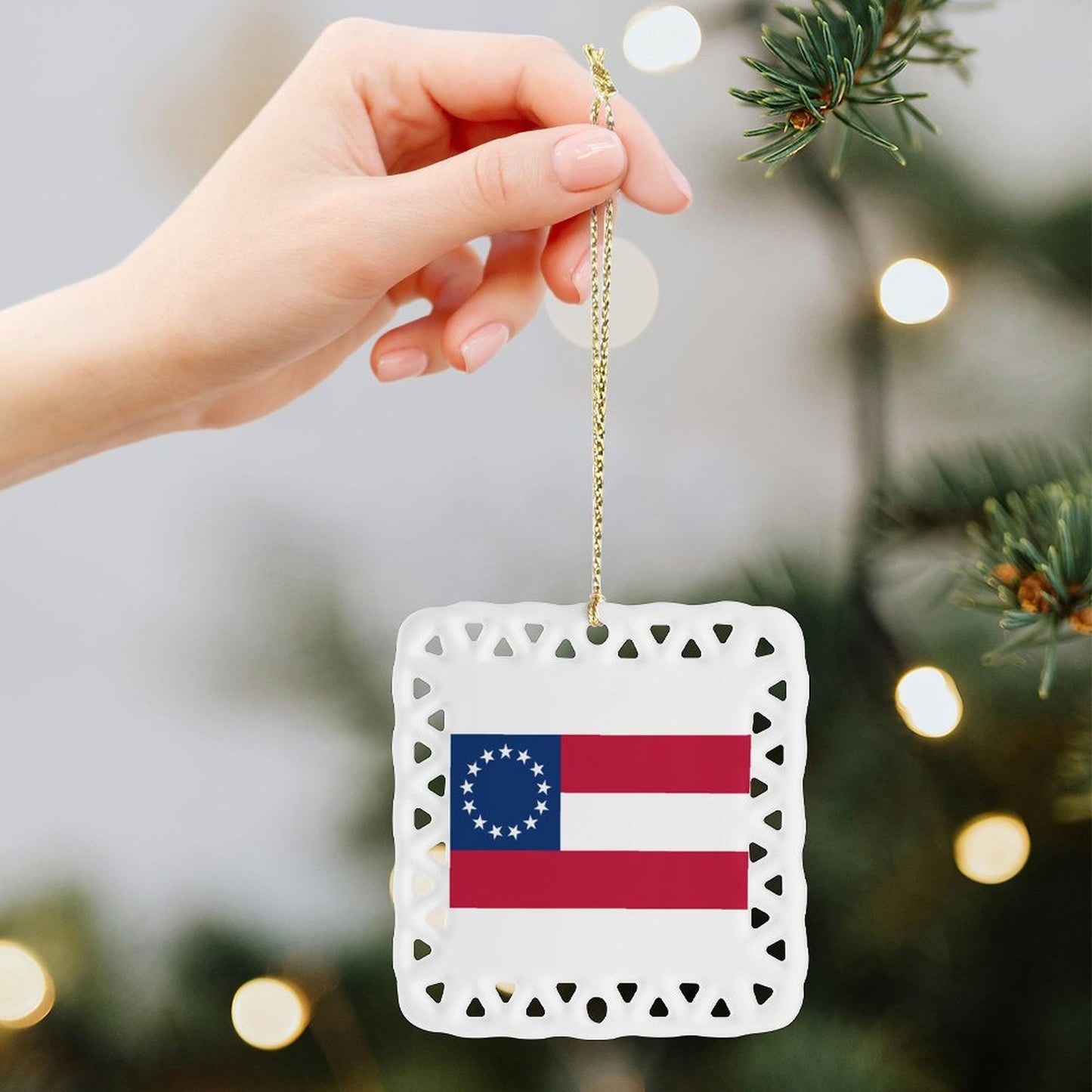 Confederate States Flag Inspired Square Ceramic Ornament Made in the USA