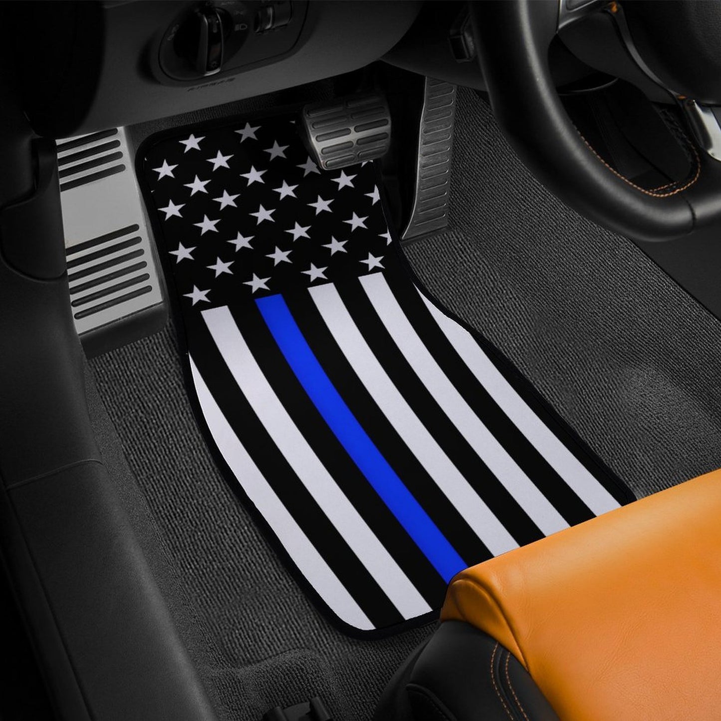 Thin Blue Line Flag Inspired Car Floor Mats(4pcs)