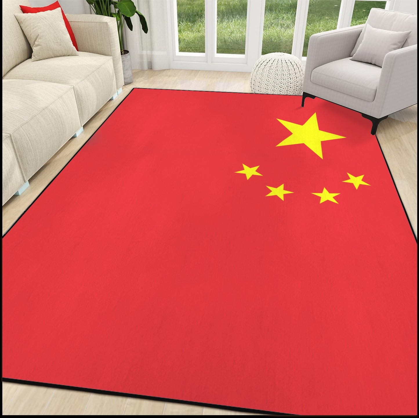 China Flag Inspired 84x60 Inch Area Rug with Black Binding (Made in the USA)