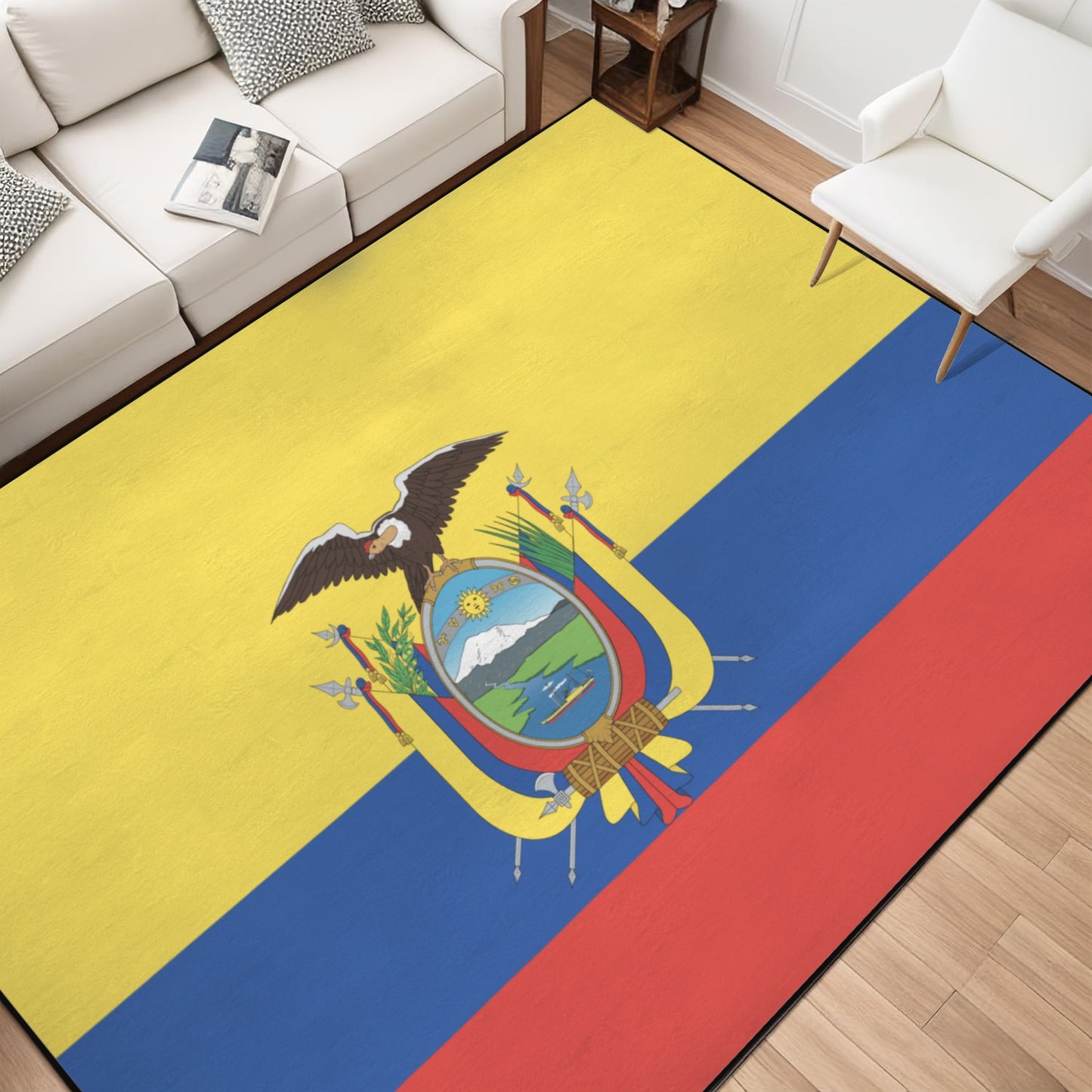 Ecuador Flag Inspired 84x60 Inch Area Rug with Black Binding (Made in the USA)
