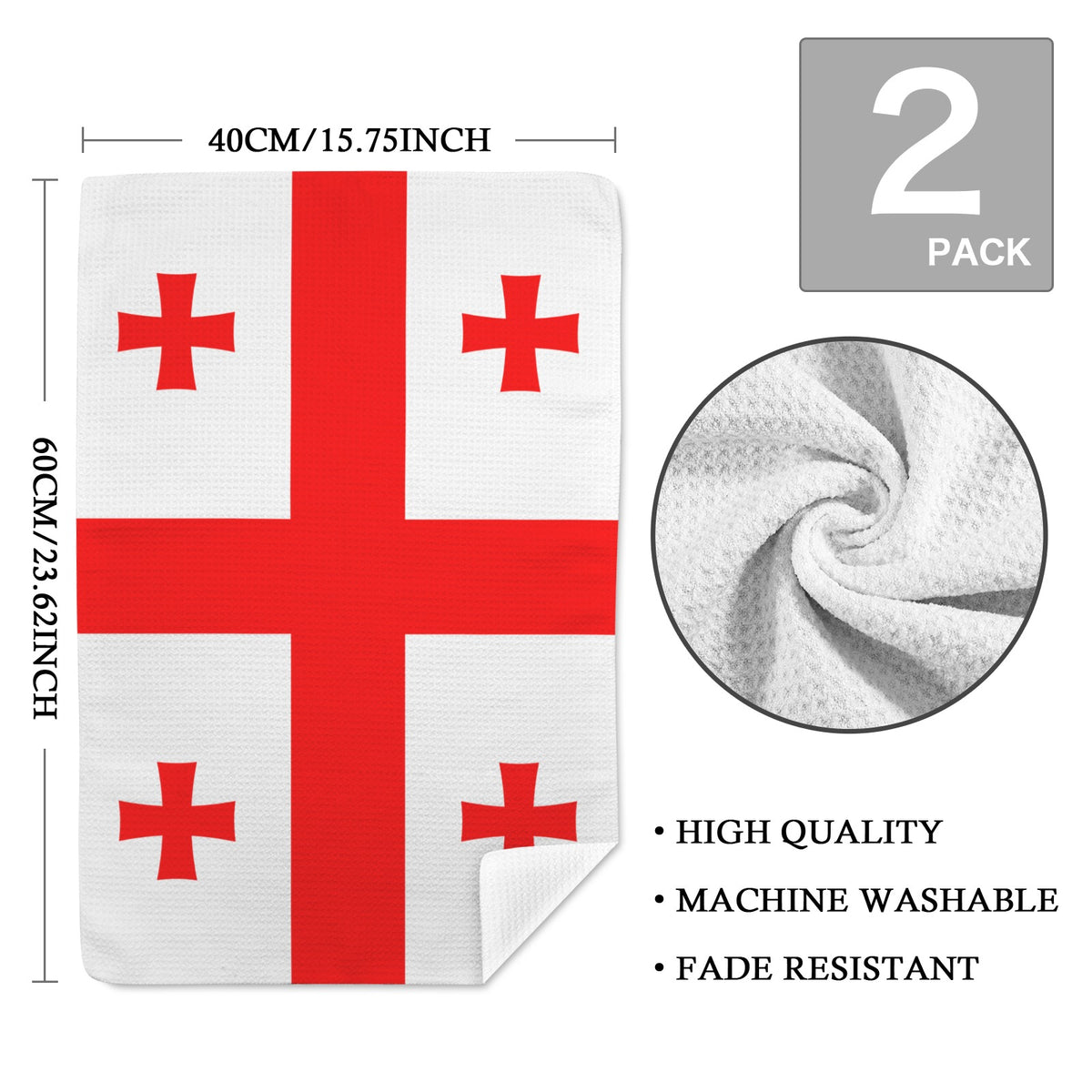 Georgia Flag Inspired Kitchen Towel 40X60cm (Pack of 2) | Printed In the USA
