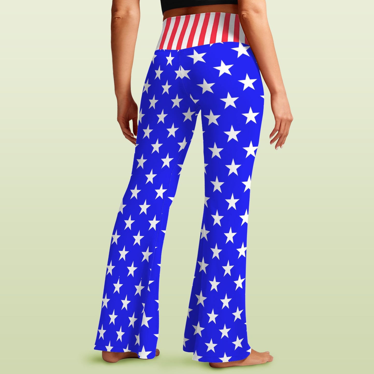 USA/American Flag Inspired Style-2 Women's V-Crossover High Waisted Flare Leggings