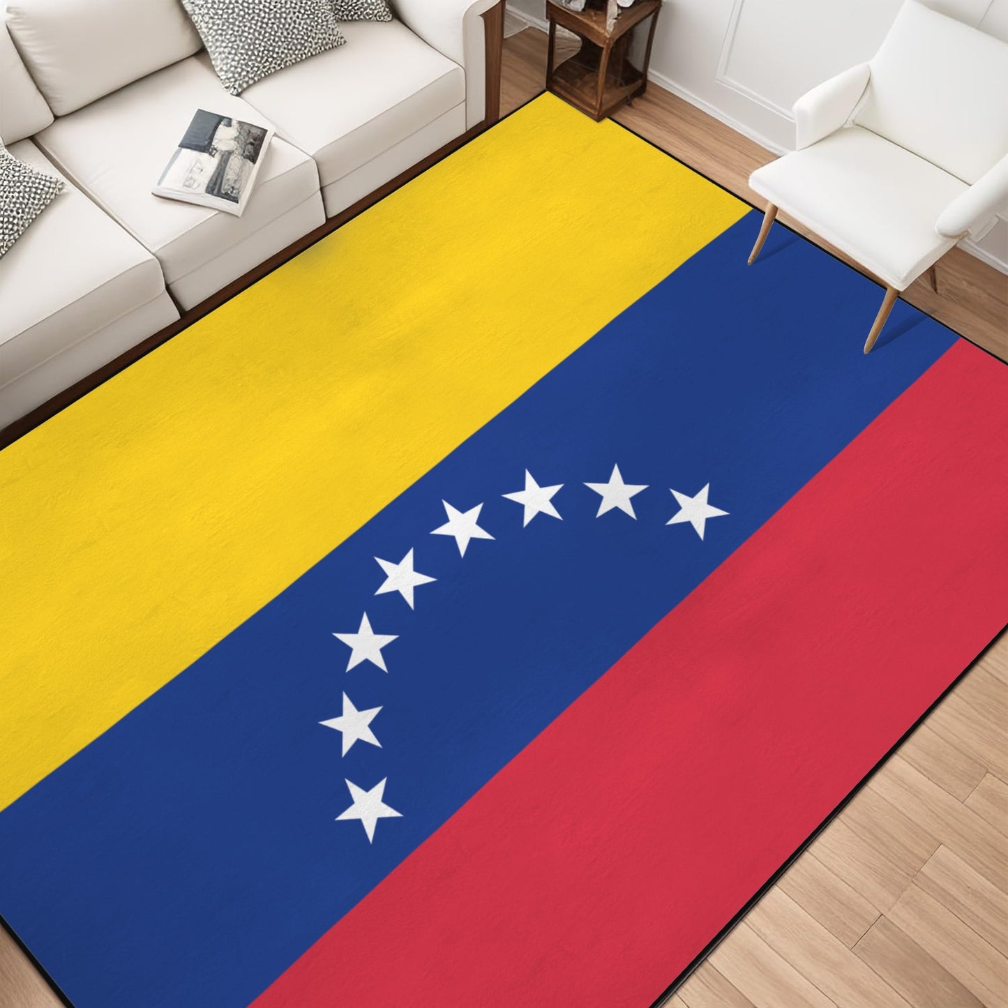 Venezuela Flag Inspired 84x60 Inch Area Rug with Black Binding (Made in the USA)