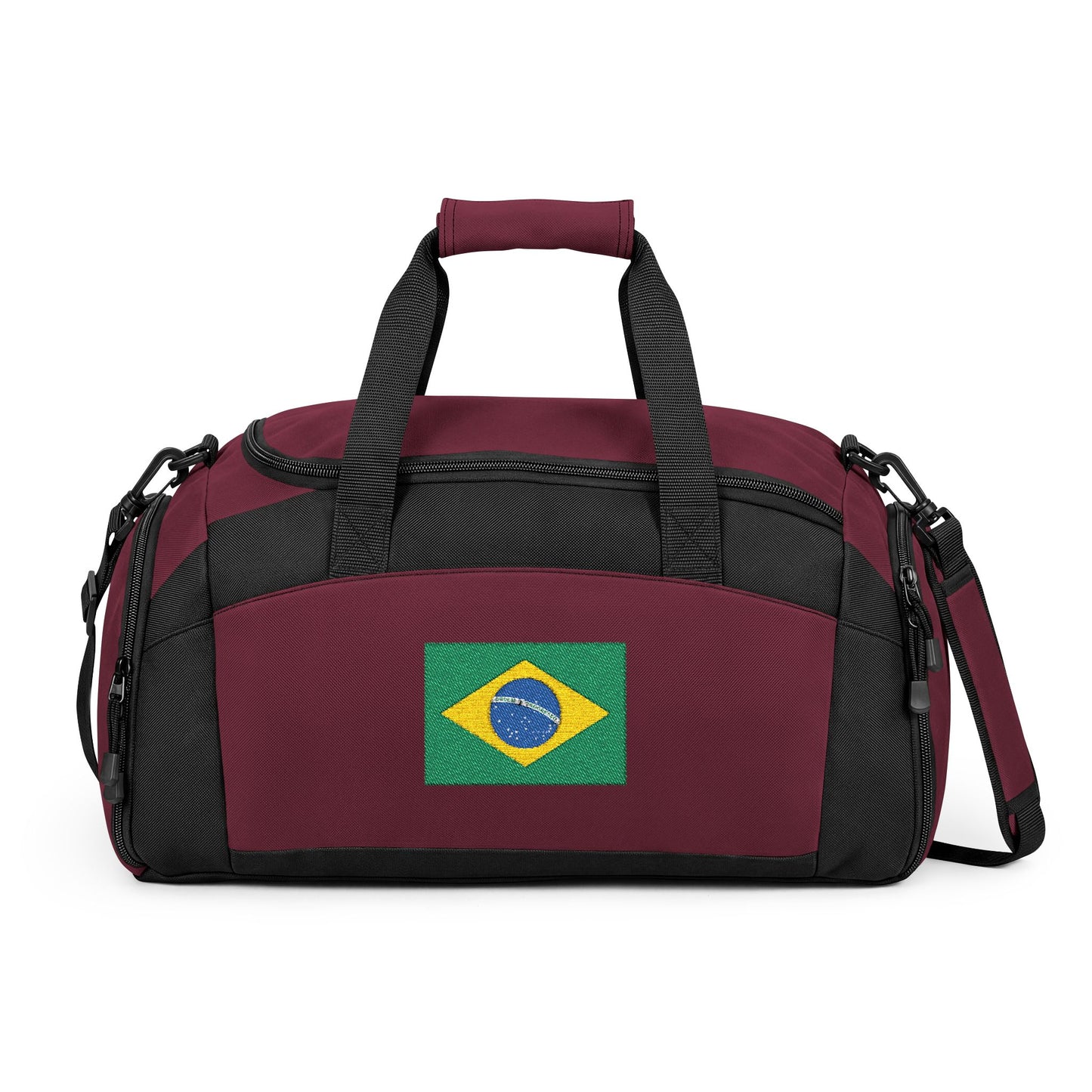 Brazil Flag Gym Bag — Black Duffle with Embroidered Brazil Flag
