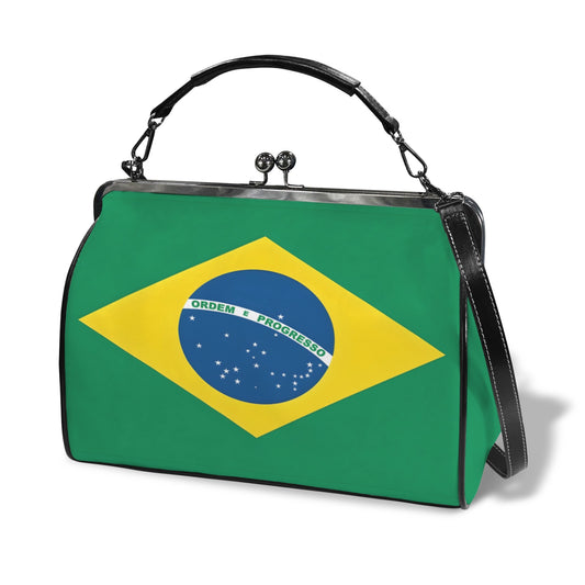 Brazil Flag Inspired Kisslock Crossbody Shoulder Bag-Large