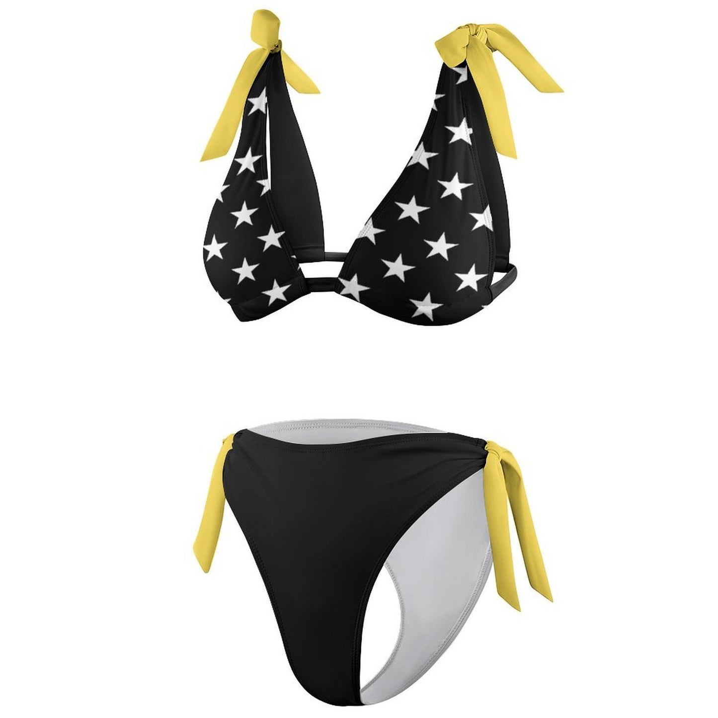Thin Gold Line Flag Inspired Tie-Side High-Waist Bikini Set Style-2
