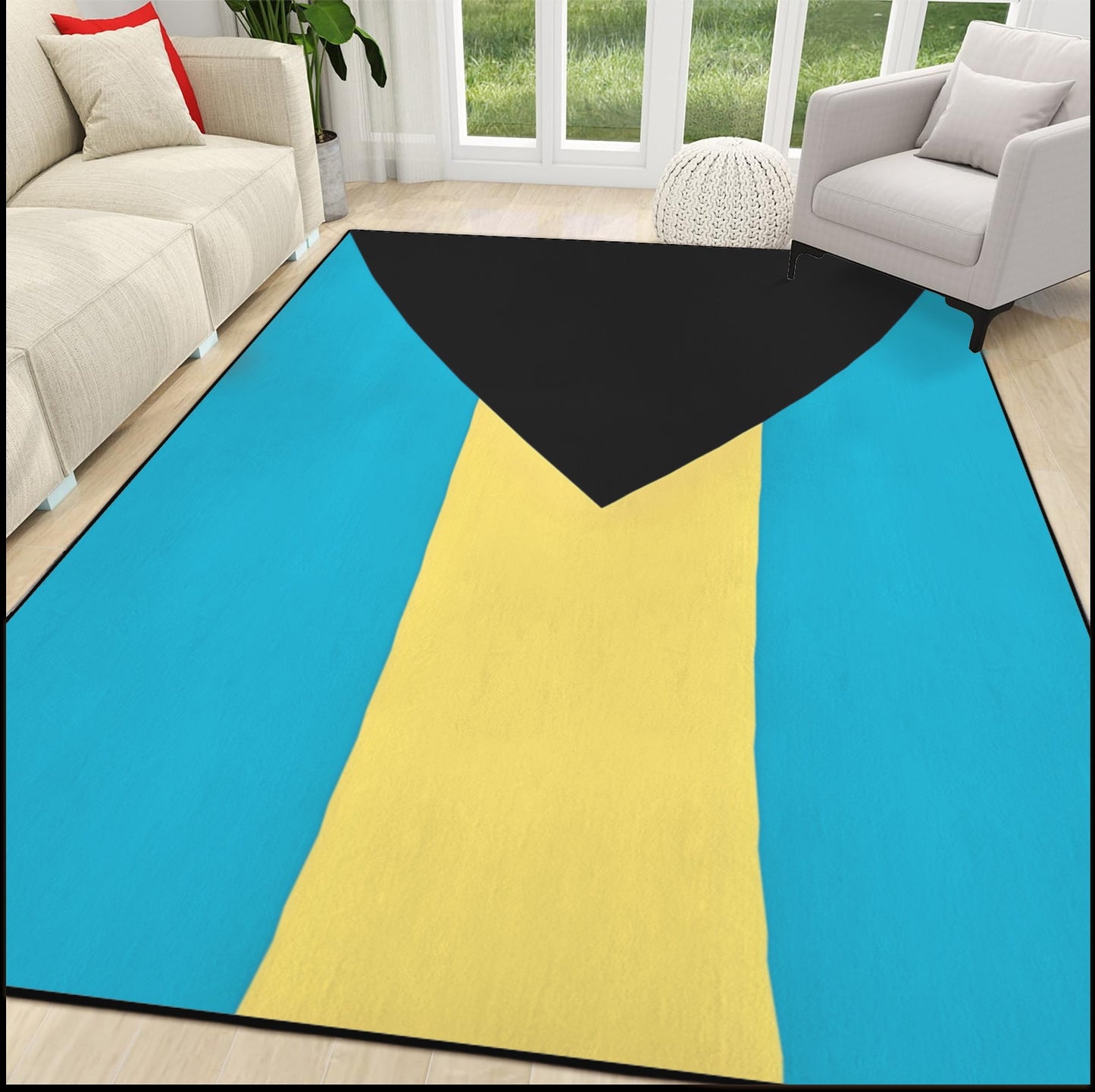 Bahamas Flag Inspired 84x60 Inch Area Rug with Black Binding (Made in the USA)