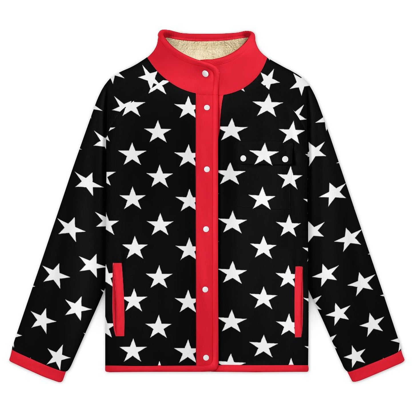Thin Red Line Flag Inspired Women's Stand Collar Fleece Jacket