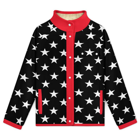 Thin Red Line Flag Inspired Women's Stand Collar Fleece Jacket