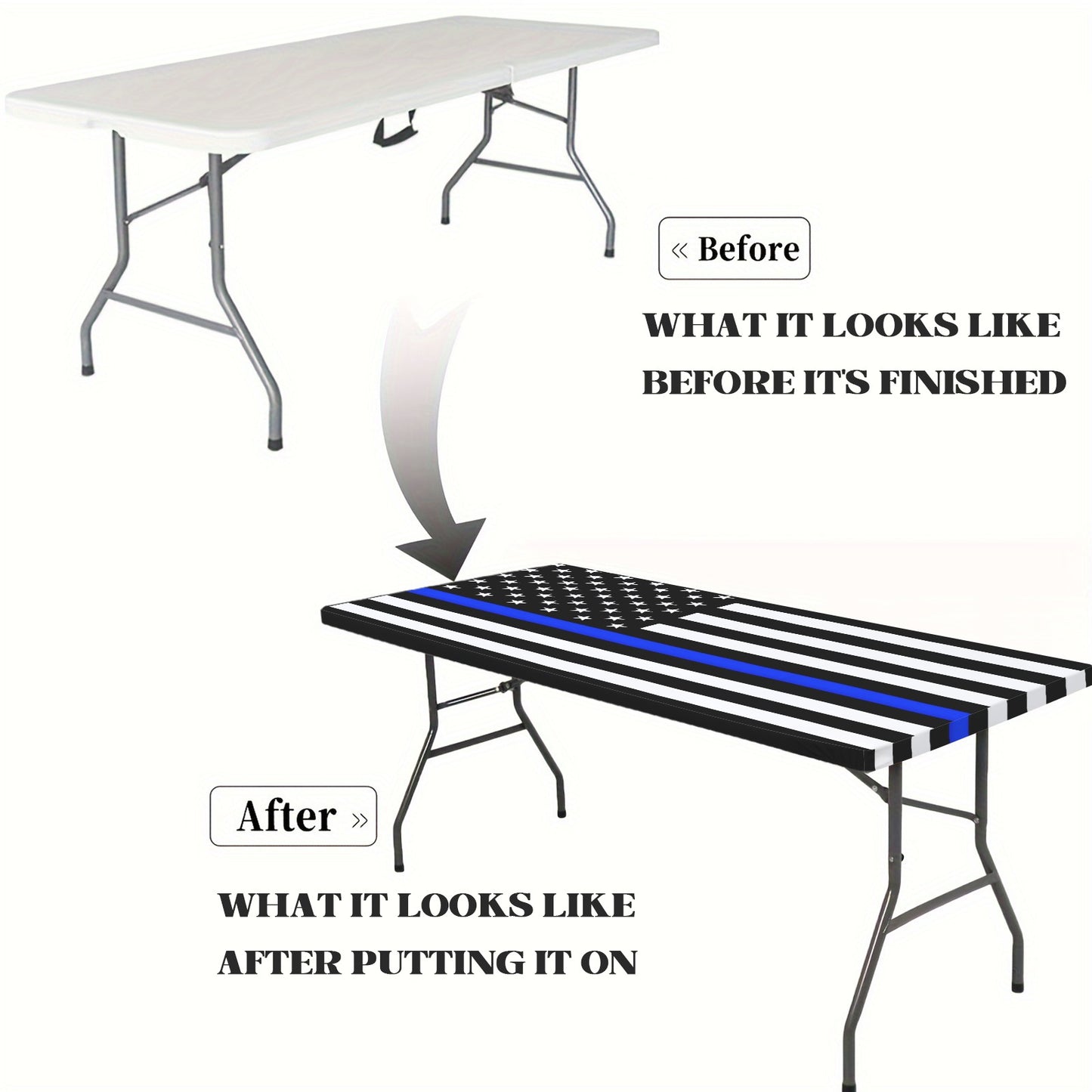 Thin Blue Line Flag Inspired Custom Elastic Fitted Tablecloth 72x30 inch (Made in the USA)