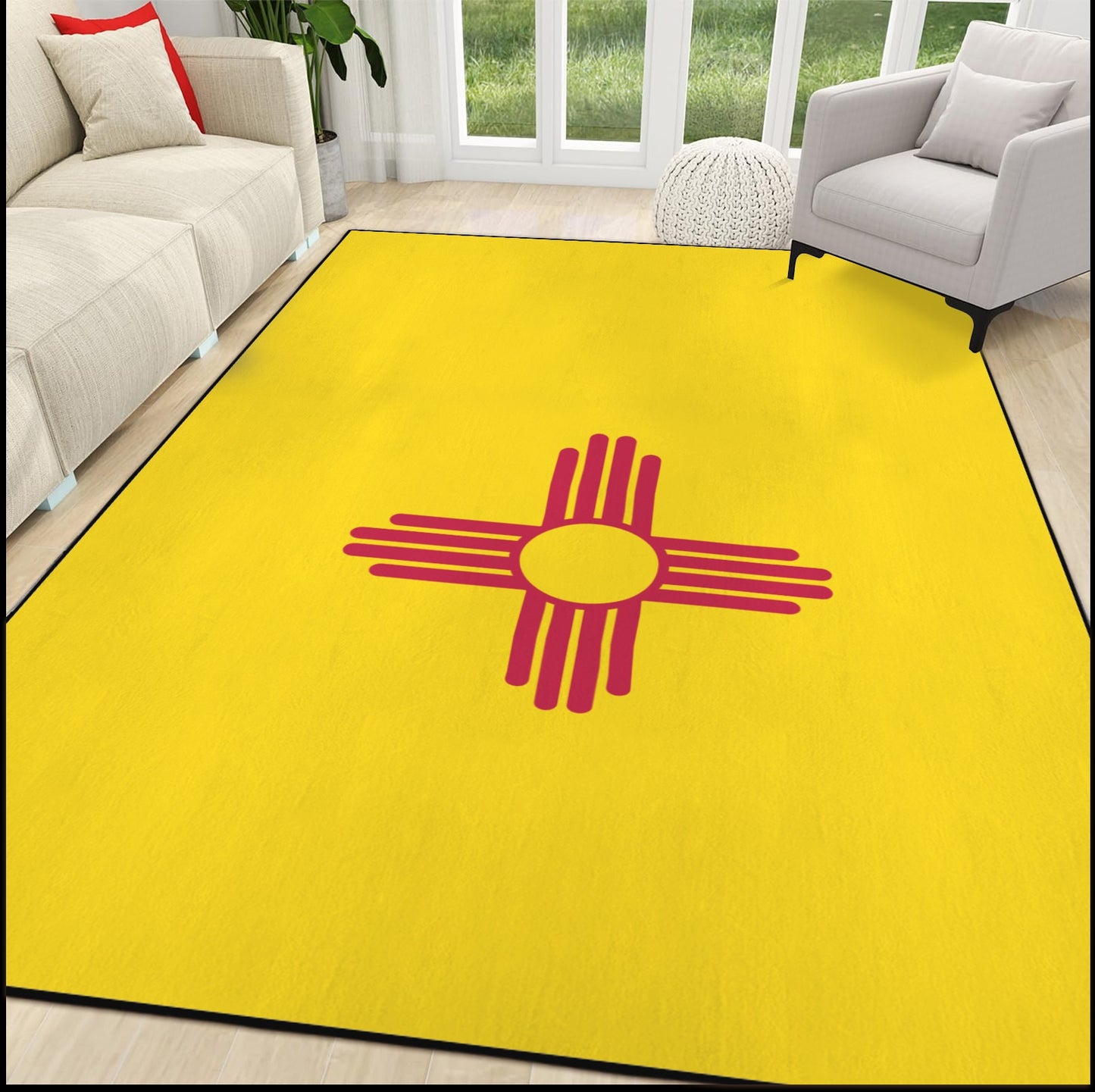 New Mexico Flag Inspired 84x60 Inch Area Rug with Black Binding (Made in the USA)