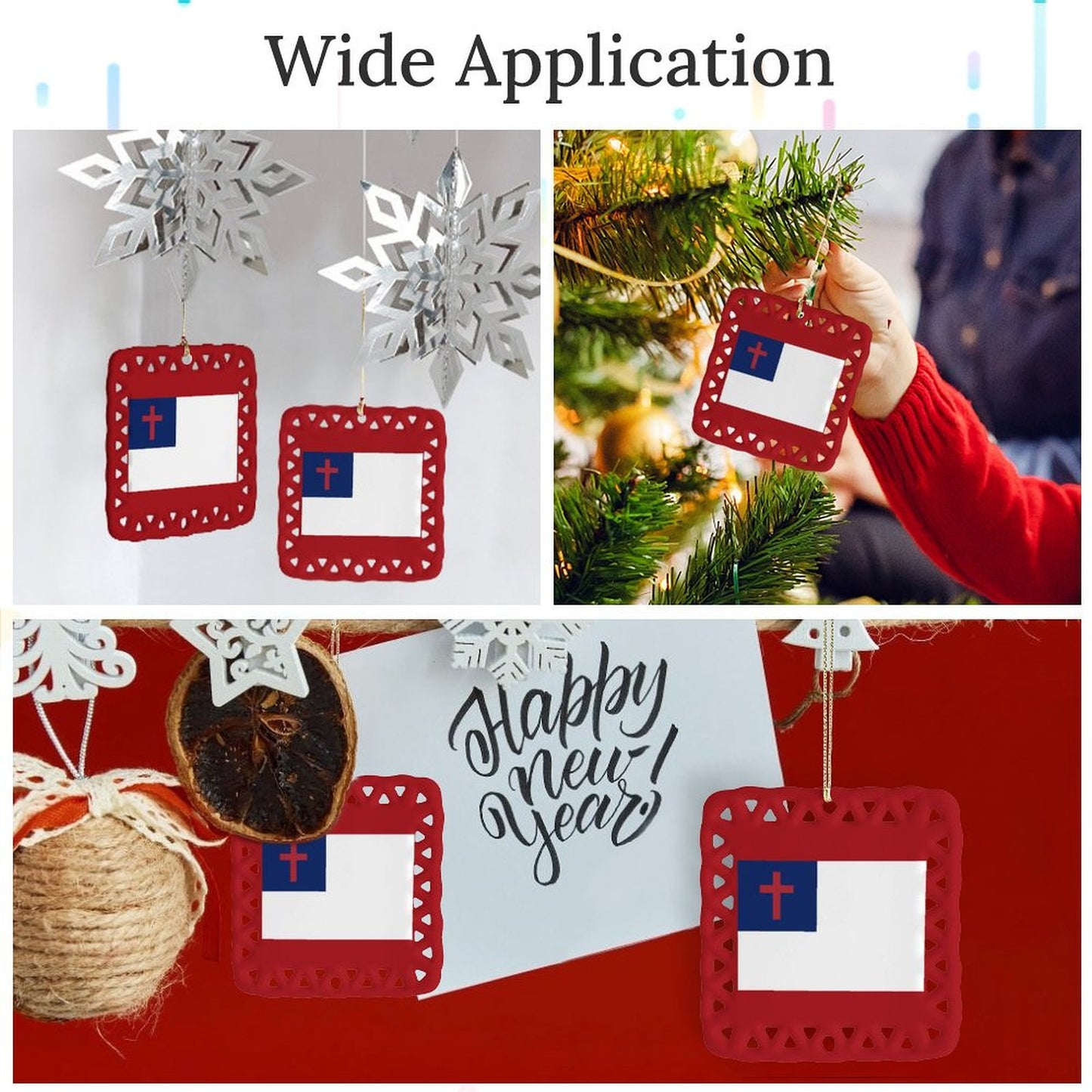 Christian Flag Inspired Square Ceramic Ornament Made in the USA