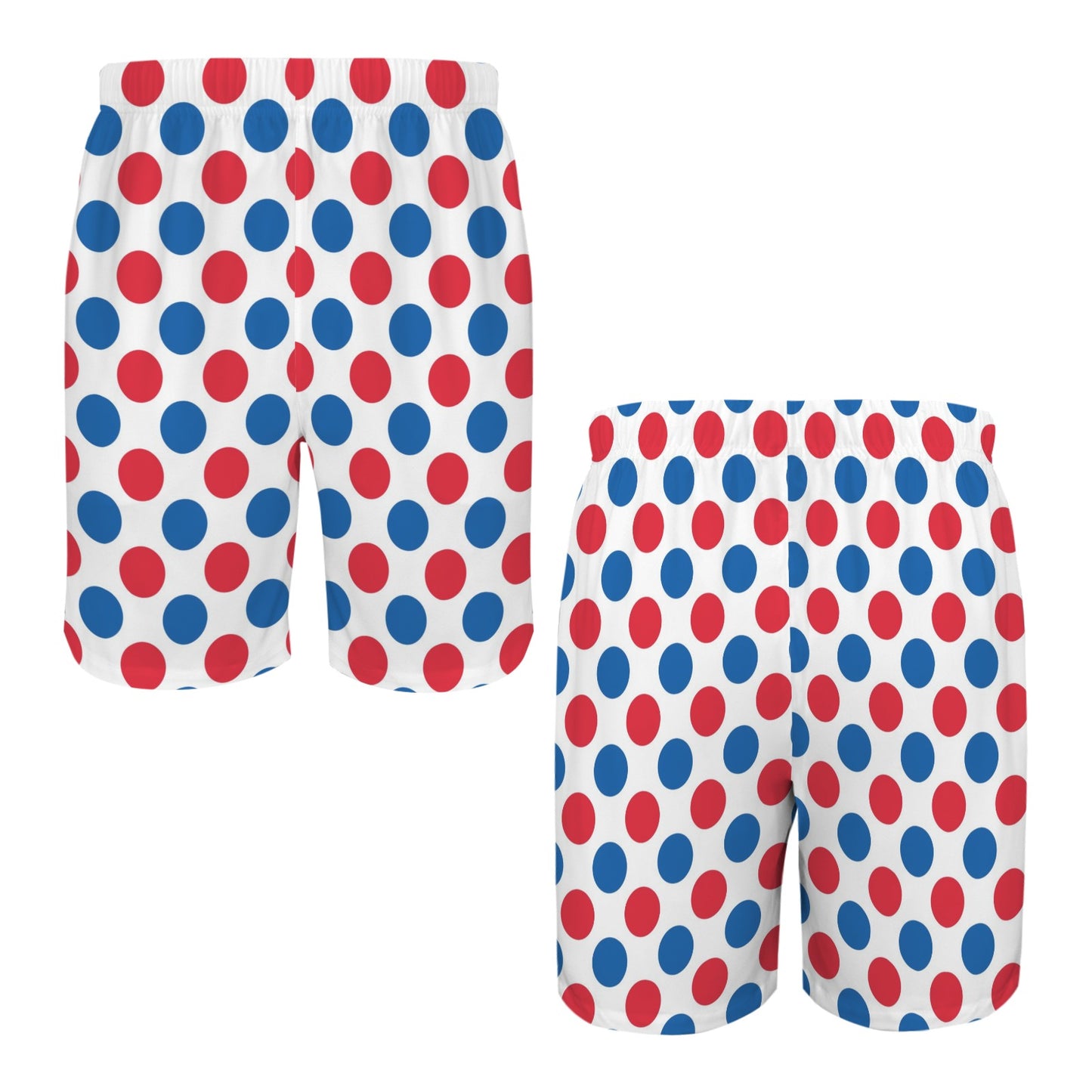 USA/American Flag Inspired Polka Dot Pattern Men’s Draw String Pocket Beach Shorts Printed in the USA