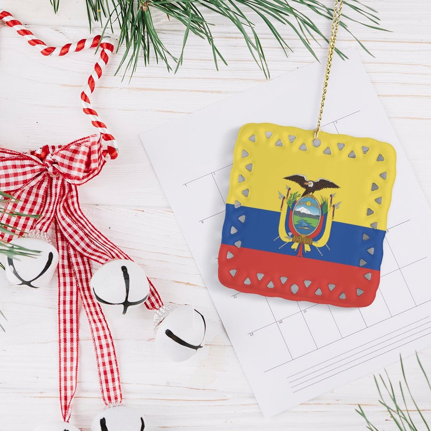 Ecuador Flag Inspired Square Ceramic Ornament Made in the USA