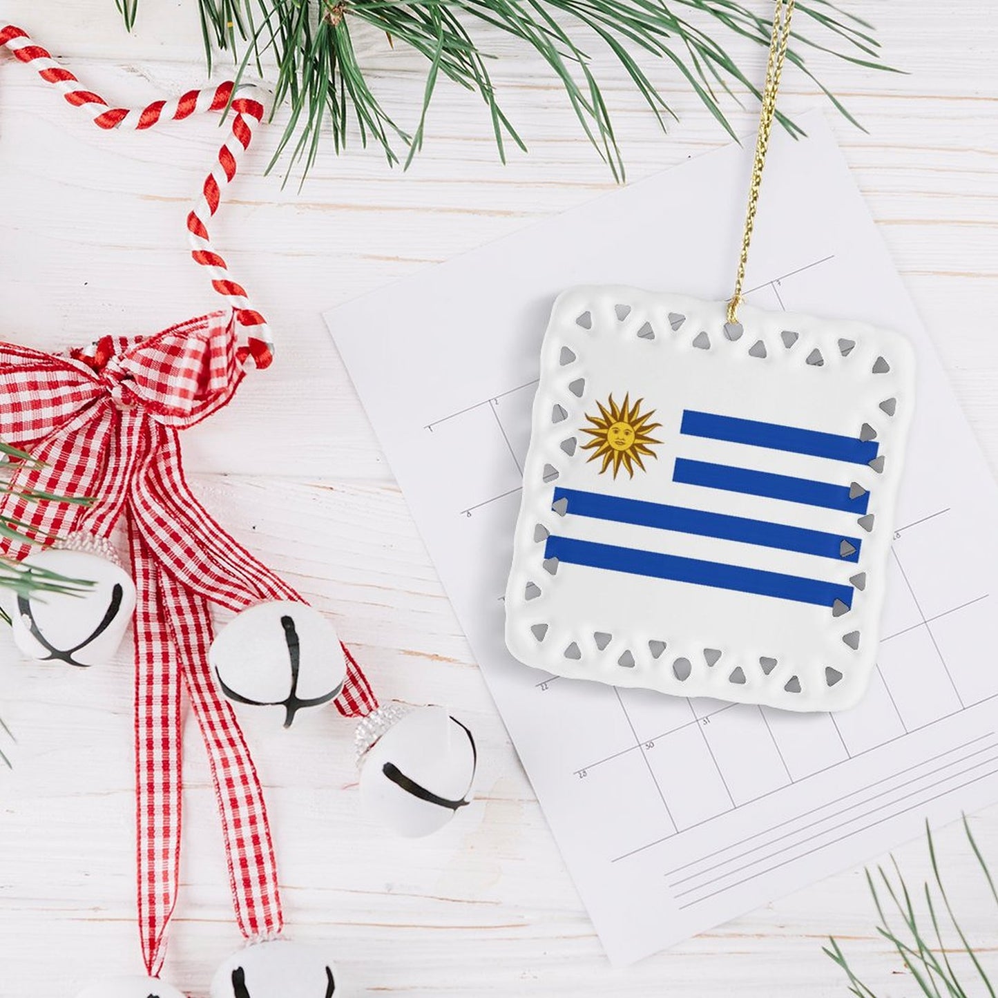 Uruguay Flag Inspired Square Ceramic Ornament Made in the USA