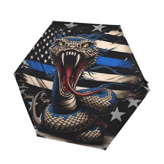 Thin Blue Line Flag Inspired Snake Mini Compact Umbrella