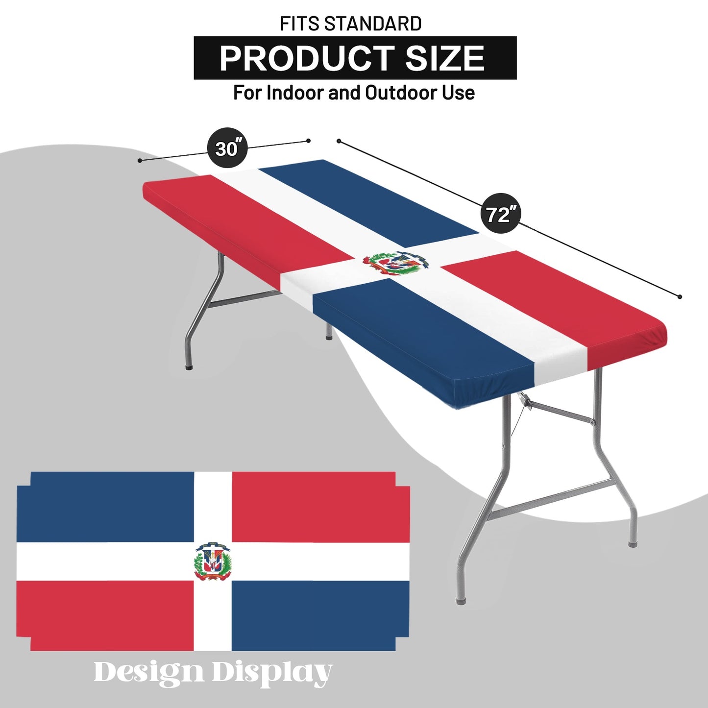 Dominican Republic Flag Inspired Custom Elastic Fitted Tablecloth 72x30 inch (Made in the USA)