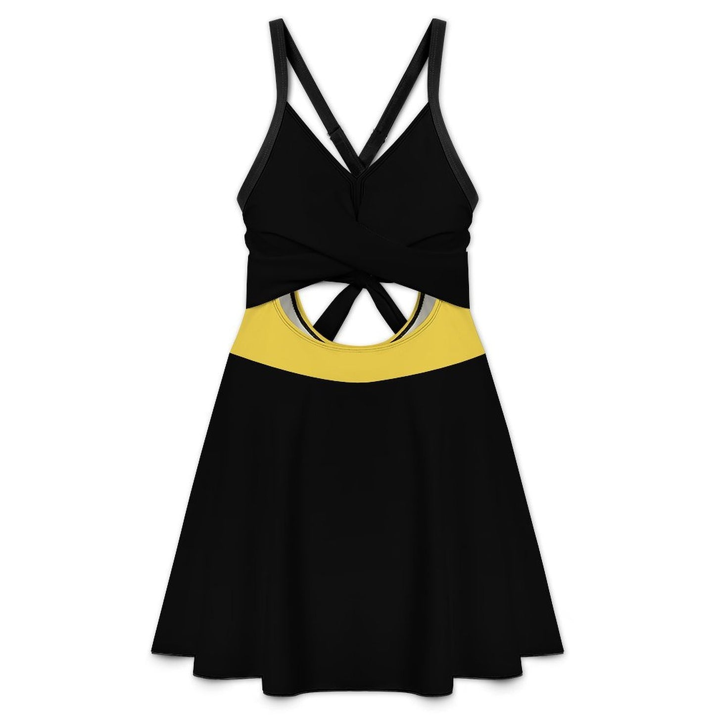 Thin Gold Line Flag Inspired Style-2 Women's V-neck One-piece Swimsuit with Cutout