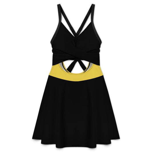 Thin Gold Line Flag Inspired Style-2 Women's V-neck One-piece Swimsuit with Cutout