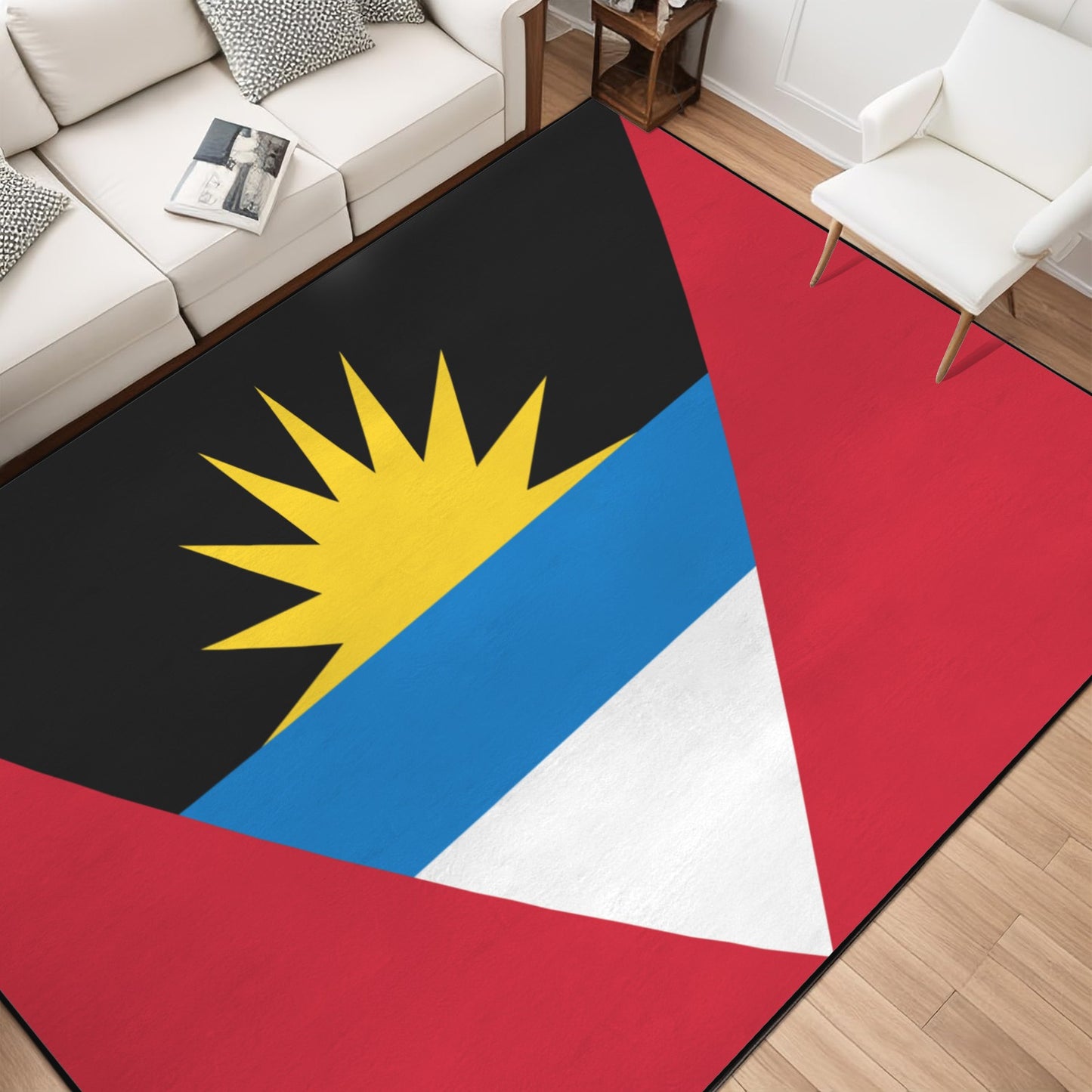 Antigua and Barbuda Flag Inspired 84x60 Inch Area Rug with Black Binding (Made in the USA)