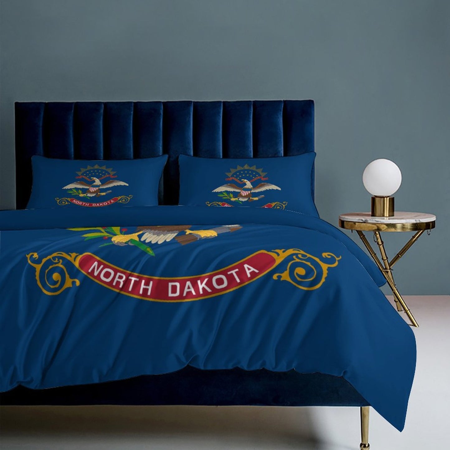 North Dakota Flag Inspired 3-Piece Bedding Set (1 Duvet Cover + 2 Pillow Shams) – 102"×90"