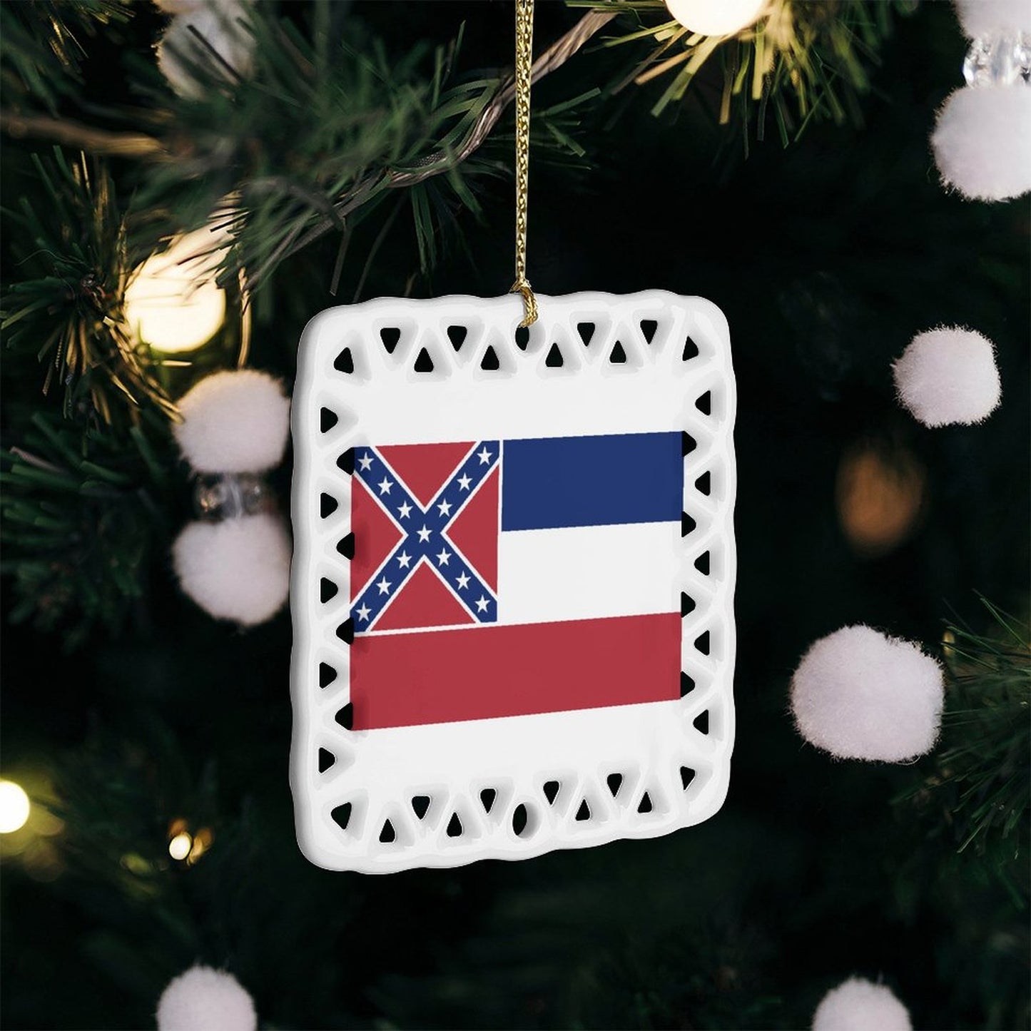 Mississippi (retired) Flag Inspired Square Ceramic Ornament Made in the USA