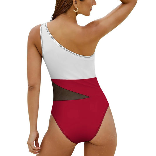 California Flag Inspired Women’s One-Shoulder Mesh Swimsuit