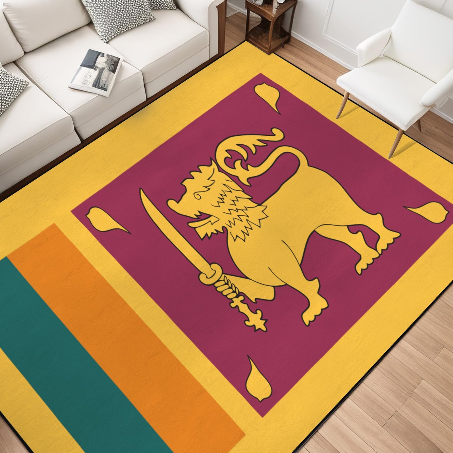 Sri Lanka Flag Inspired 84x60 Inch Area Rug with Black Binding (Made in the USA)