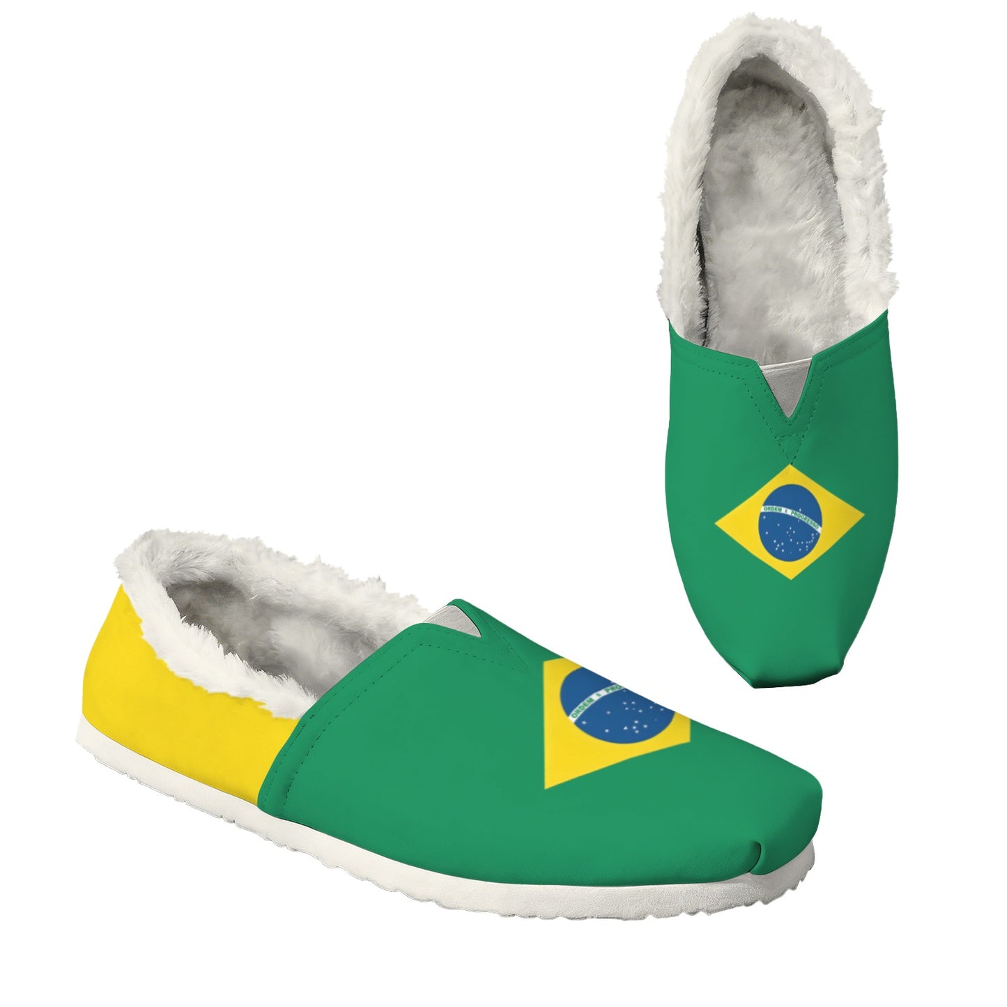 Brazil Flag Inspired Women's Fleece-Lined Canvas Slip-On