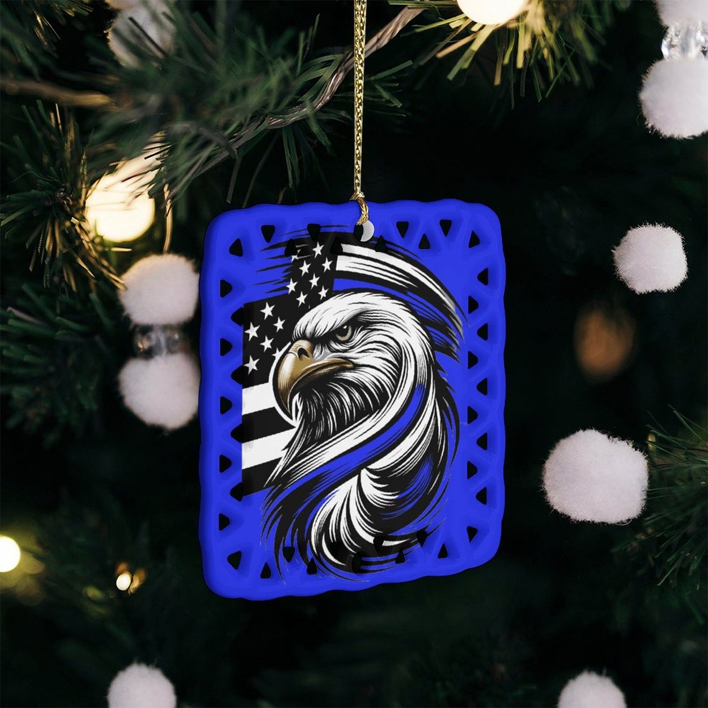 Thin Blue Line Flag Inspired Eagle Square Ceramic Ornament Made in the USA