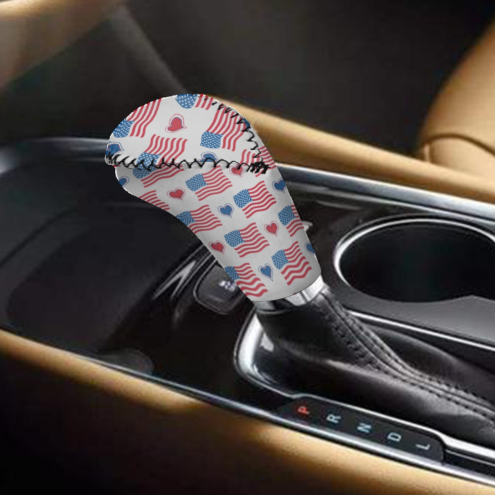 USA/American Flag Inspired Flag & Hearts Pattern Gear Lever Cover+Hand Brake Cover