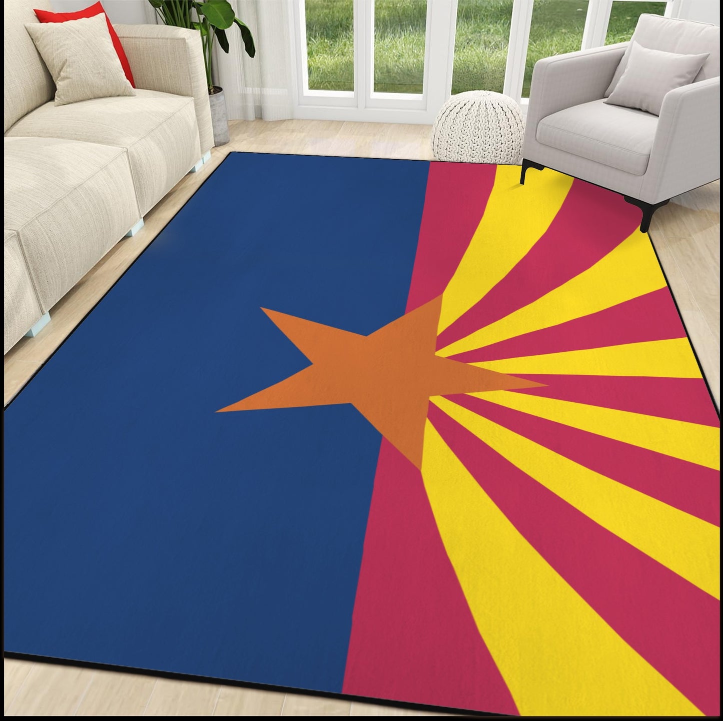 Arizona Flag Inspired 84x60 Inch Area Rug with Black Binding (Made in the USA)