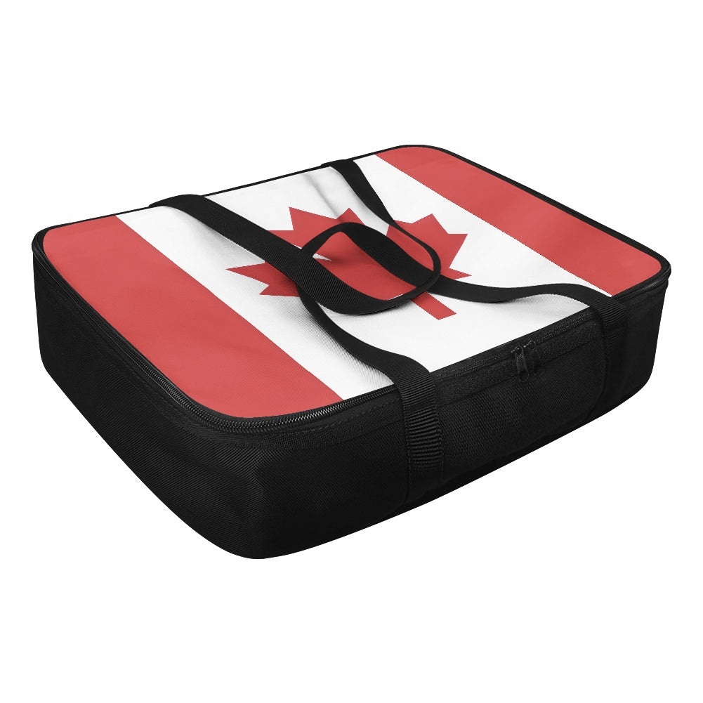 Black zippered bag displaying Canadian flag, featuring [Brand].