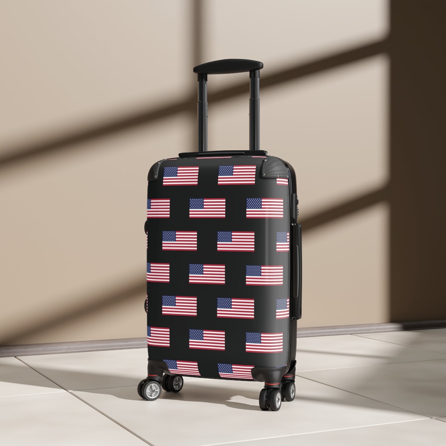 USA/American Flag Inspired Pattern on Black, Suitcase