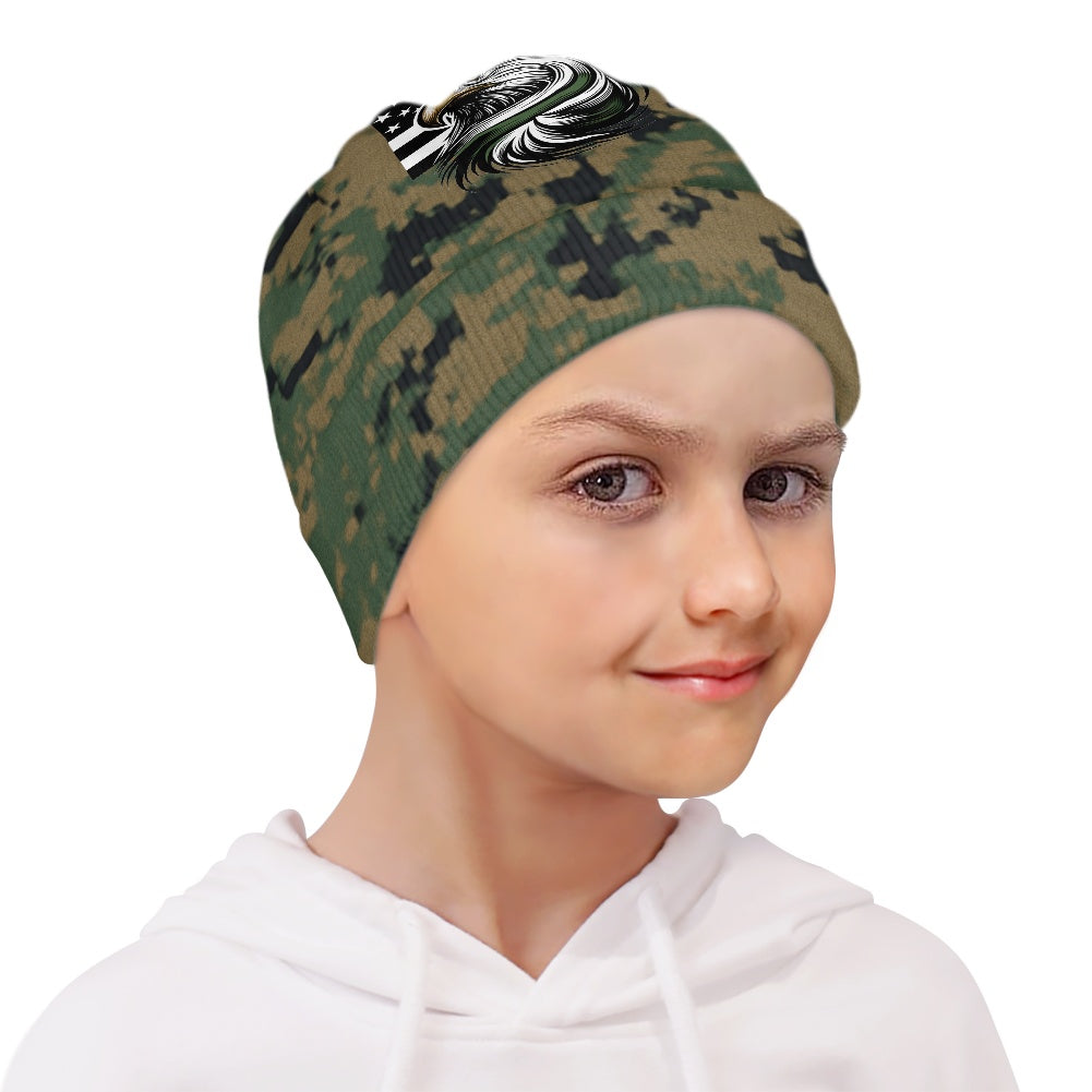 Thin Green Line Flag Inspired Eagle on Digital Camo Kids' Beanie