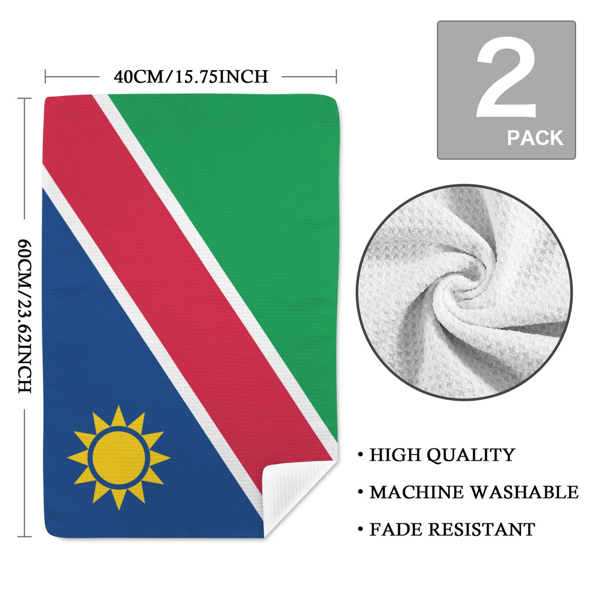 Namibia Flag Inspired Kitchen Towel 40X60cm (Pack of 2) | Printed In the USA