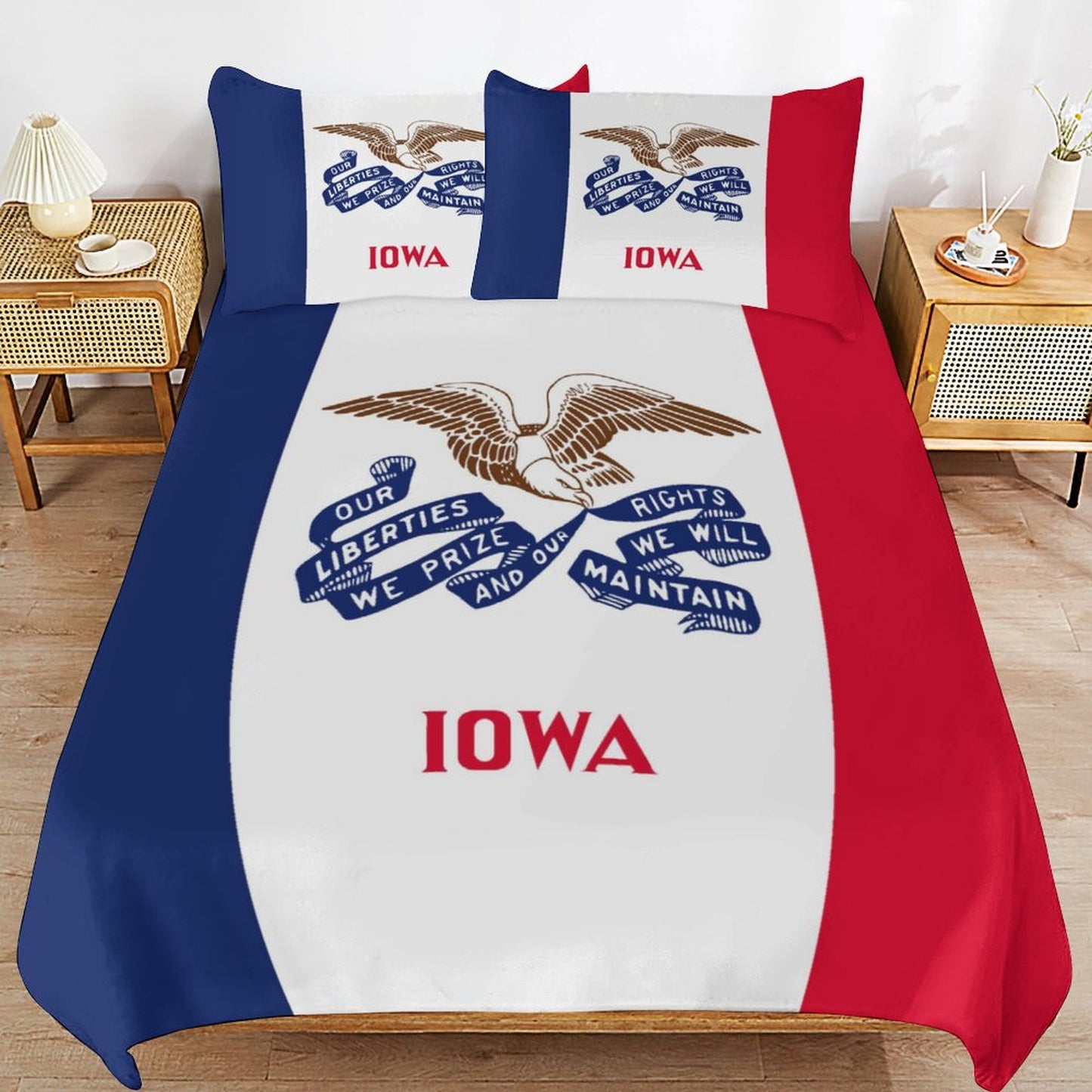 Iowa Flag Inspired 3-Piece Bedding Set (1 Duvet Cover + 2 Pillow Shams) – 102"×90"